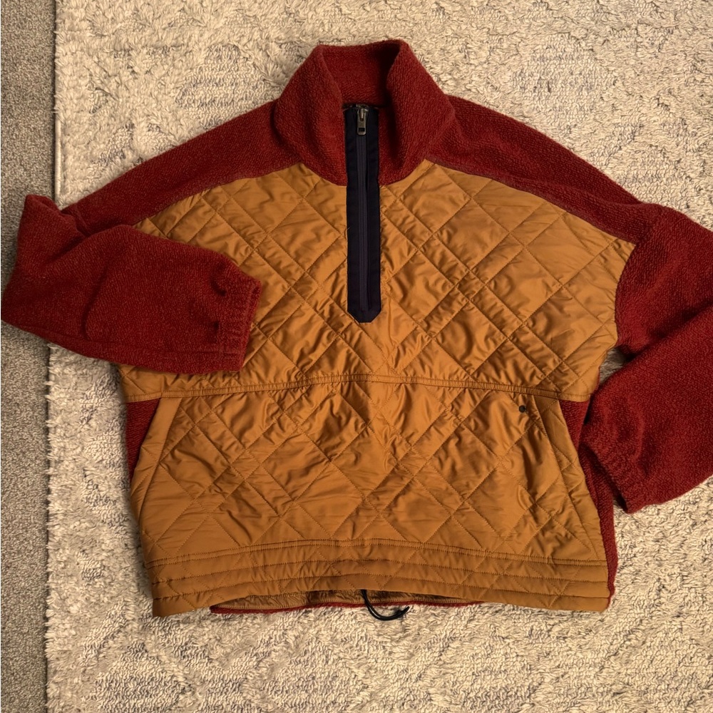 Prana rust red and tan quilted pullover fleece women’s size Large